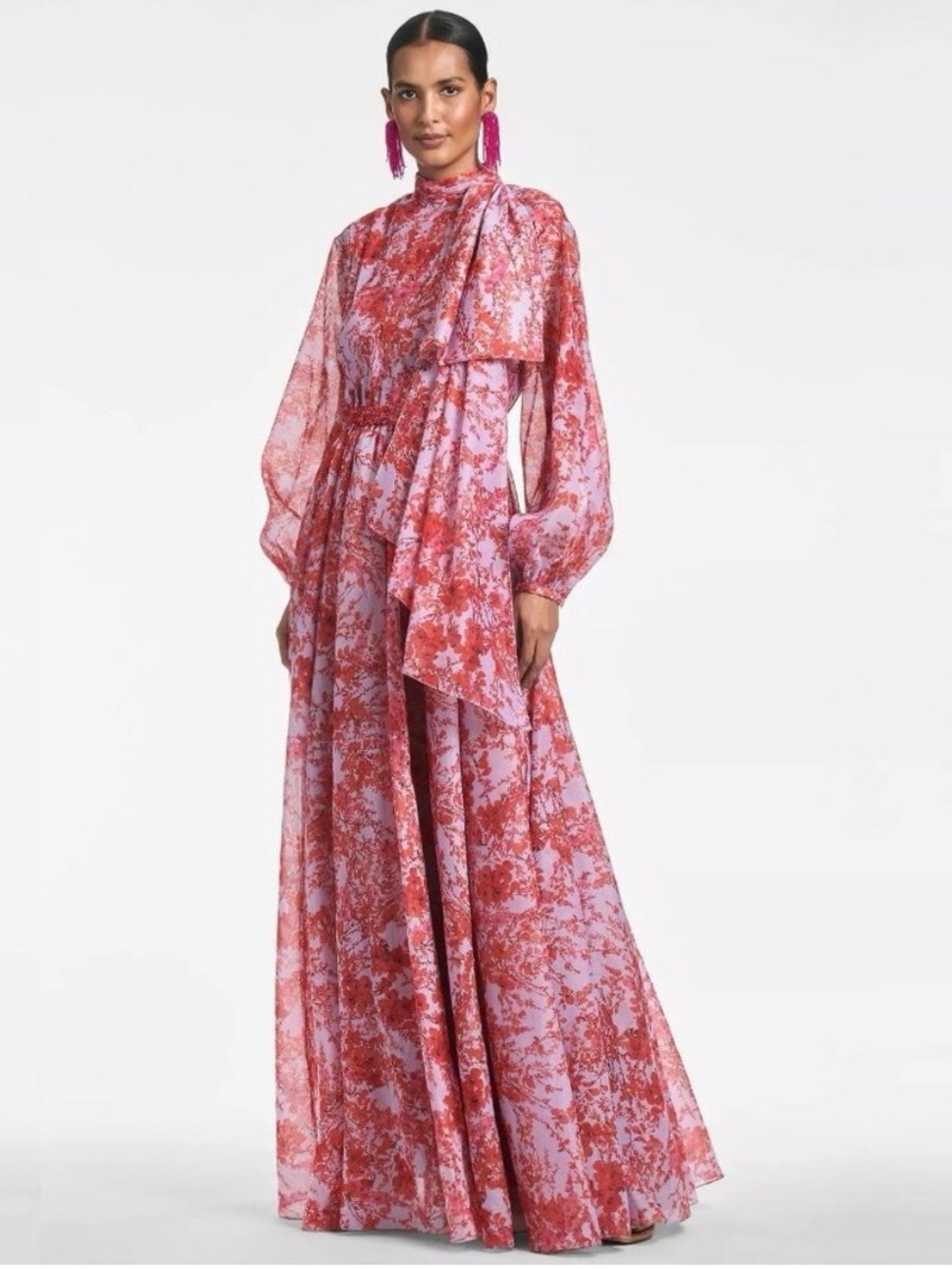 Sachin + Babi Sz4 Pink & Red Floral High-Neck Maxi Dress Style #S231G19F-626